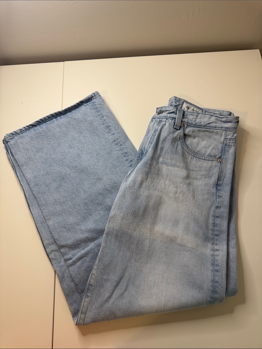 AG Adriano Goldschmied Adria Low Rise Wide Leg Jeans Light Wash Size 27 4